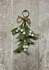 New Farmhouse WHITE BERRY SPARKLE MISTLETOE Orament Sprigs 7"