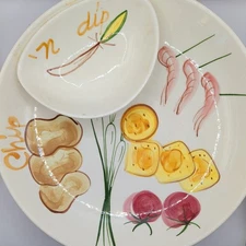 Los Angeles Pottery Chip & Dip Serving Bowl Hand Painted Vintage MCM Entertain