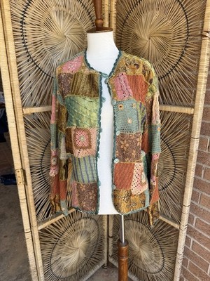 Sandy Starkman Women s Patchwork Jacket Size M Art to Wear Lagenlook Artsy