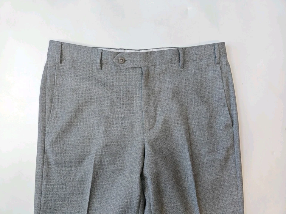 🇮🇹 Pantalones de vestir de lana Zanella para hombre 34x30 grises a cuadros delanteros planos hechos en Italia Foto 2 de 4