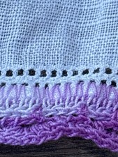 Vintage White Handkerchief With Purple Crocheted Trim READ