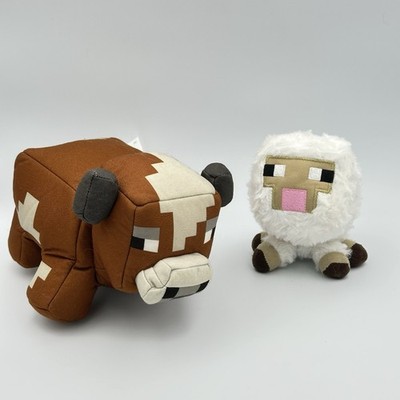 2014 Minecraft Brown Reversible 2 in 1 Cow Raw Beef + Sheep Plush Lot Mattel