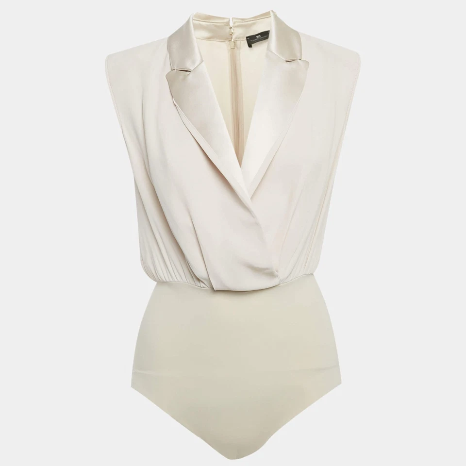 Body Elisabetta Franchi Beige Crepé Estructurado Hombro M