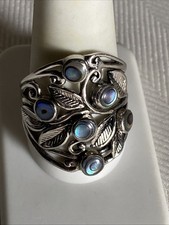 Designer Beautiful Sterling Silver 6 Stone Abalone Leaf Open Ring Size 11 3/4