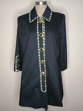 BOB MACKIE "Wearable Art" Coat Sz M Black Big Button Embellished Vtg 1980s