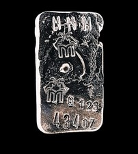 Hand Poured Pure Refined 999 Silver Bullion Bar - 4.34 oz 123g Total Weight 85.94 per troy oz