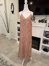 Old Navy Rust and White Animal-Print Maxi Slip Dress with Halter Straps Size