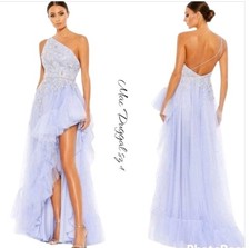 NWT Mac Duggal Embellished One Shoulder Ruffle Hem Open Back Asymmetrical Gown 4