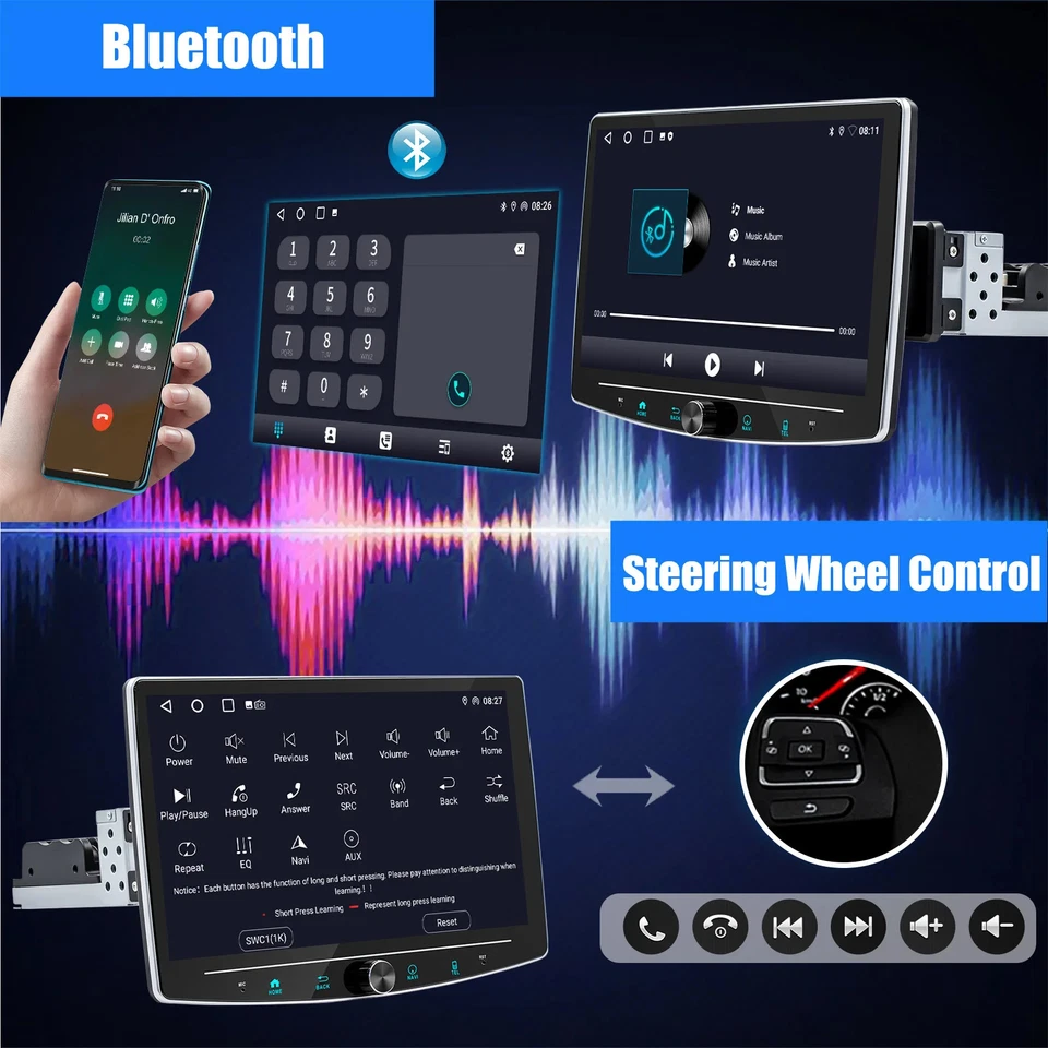 10.1'' 触摸屏 通用 无线 carplay 安卓 汽车 立体声 收音机 64G — 第 4/4 张图片