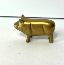 Vintage Miniature Solid Brass Pig Piggy Hog Lucky Tiny 3" Wide 1.75" High