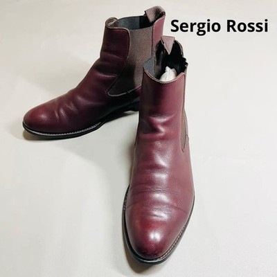 Sergio Rossi Men's Chelsea Side Gore Boots Size 8 Bordeaux Leather Made in Italy