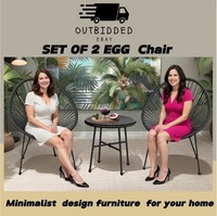 Egg Chair 3PC Bistro String Outdoor Table Top Chair & Glass Indoor Garden Set