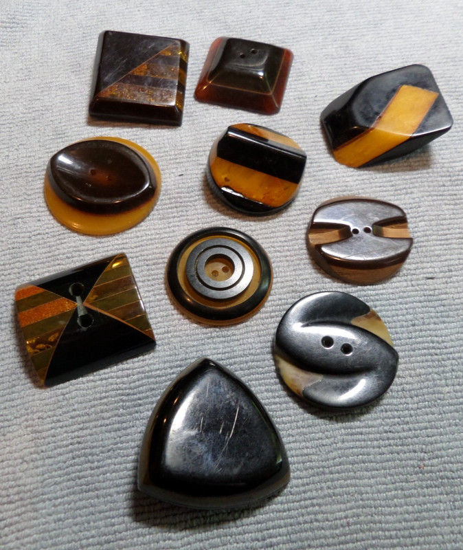 10 Antique Bakelite Layered Multicolor Buttons Tested Various Shapes Sizes