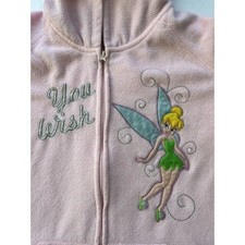 Disney Full Zip Hooded Fleece Jacket Women's L Tinker bell Pink Embroidered