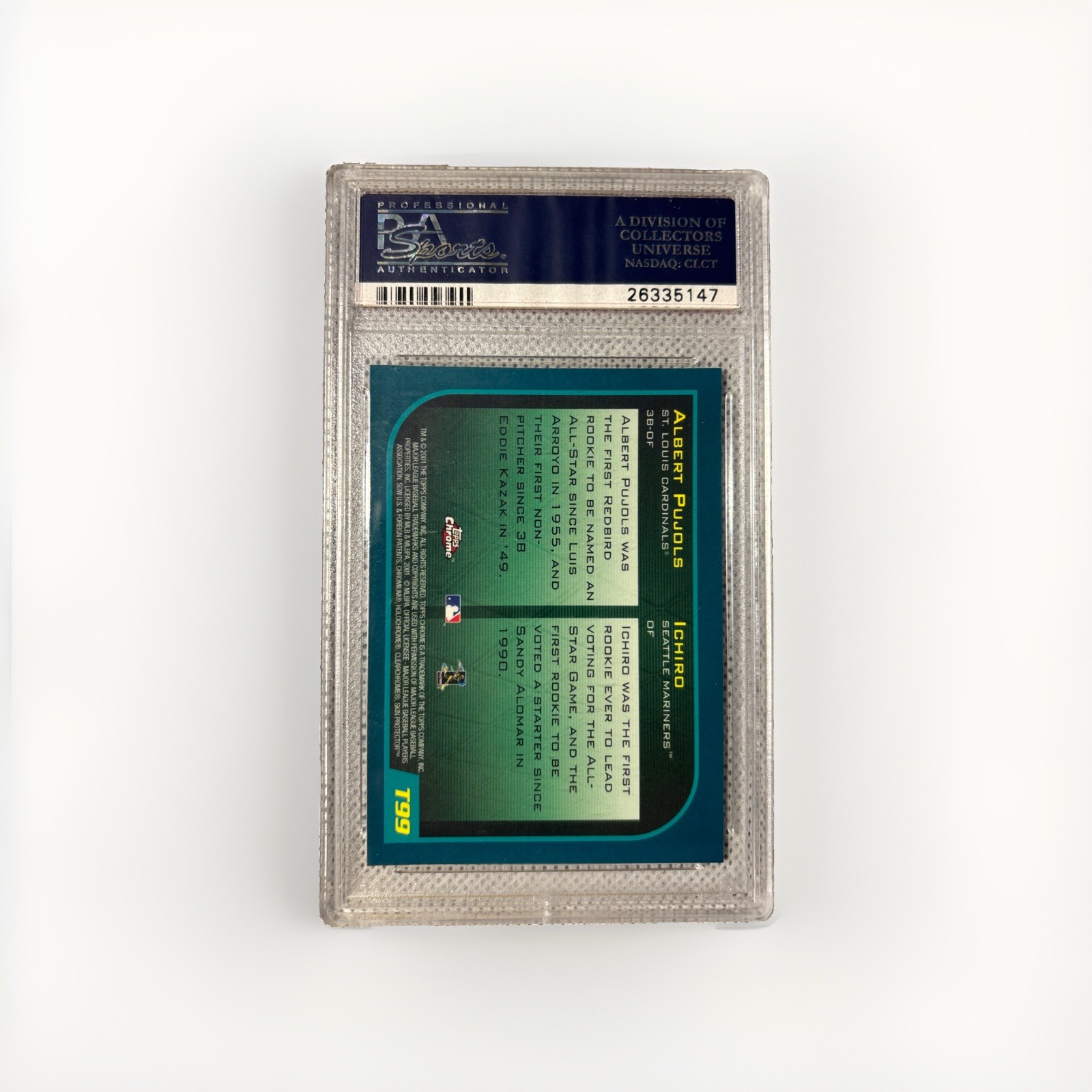 2001 Topps Chrome Rookie Ichiro/Pujlos T299 PSA 8 Rookie RC Seattle Mariners HOF view 3
