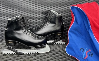 Risport RF4 schwarze Leder Schlittschuhe Größe 270 mit Mark IV Blades Guards & Tasche 