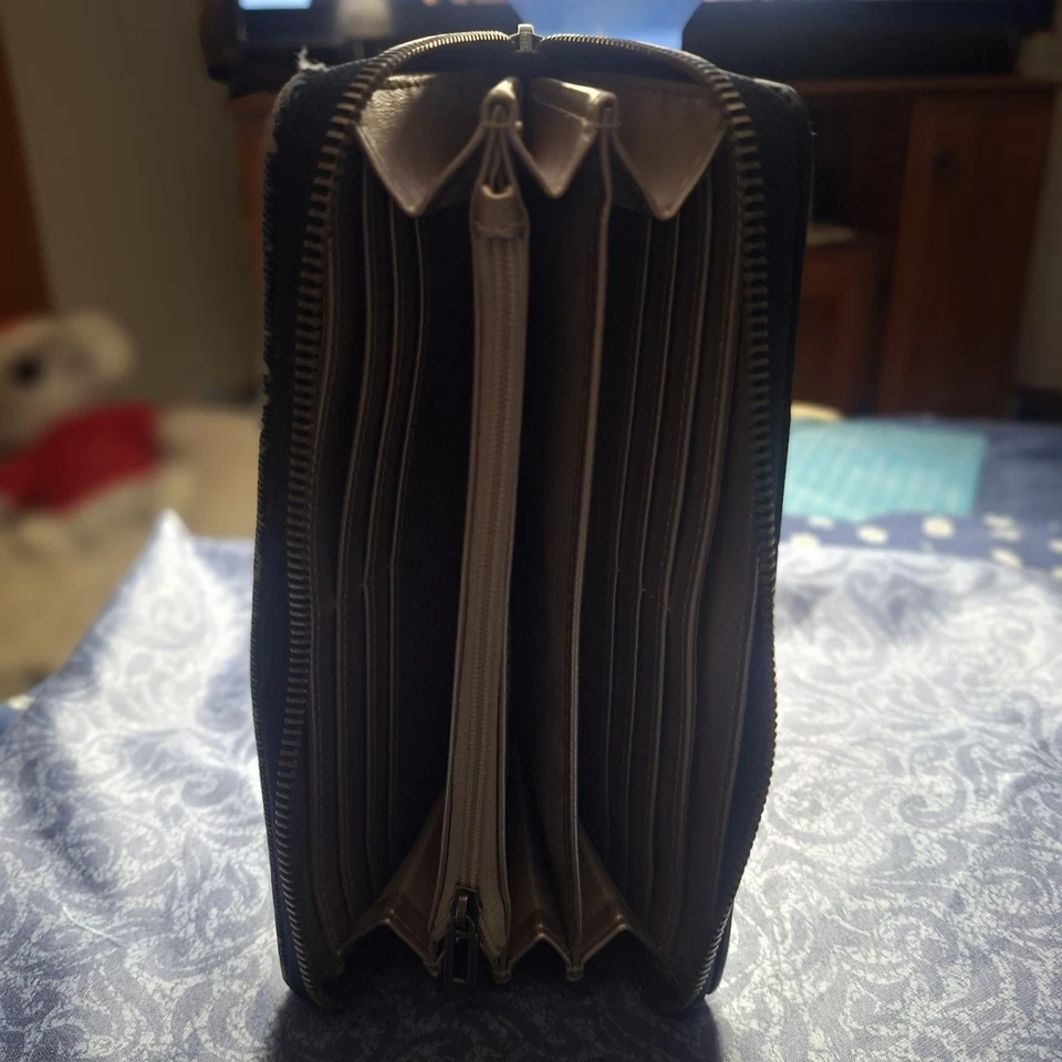 Guess Satchel Handbag With Long Strap And Guess Denim Large Around Zipper Wallet - image 2 of 4