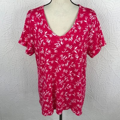 Croft & Barrow Women Classic T Shirt Top Size XL Pink White Floral 100% Cotton
