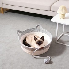 Rattan Pet Basket for Cats Cat Bed with Toy Tail Multi-functional Cat Bed NEW