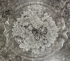 Mikasa Crystal Etched Floral Frosted Scalloped Glass Server Platter Germany