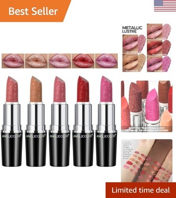 5pcs Glitter Metallic Lipstick Set - High Impact, Moisturizing Lip Color
