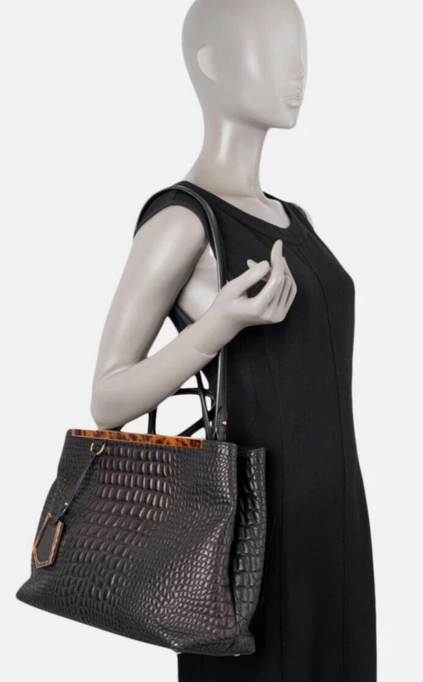 Fendi Black Croc Embossed Leather Medium 2Jours Tote - Image 2 of 4