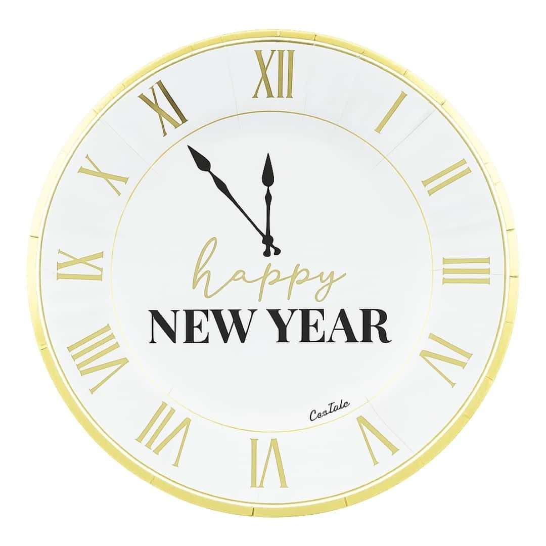 Dinner Plates Happy New Year Clock White Cardboard ø 23 Cm 8Pcs GIVI - Christmas
