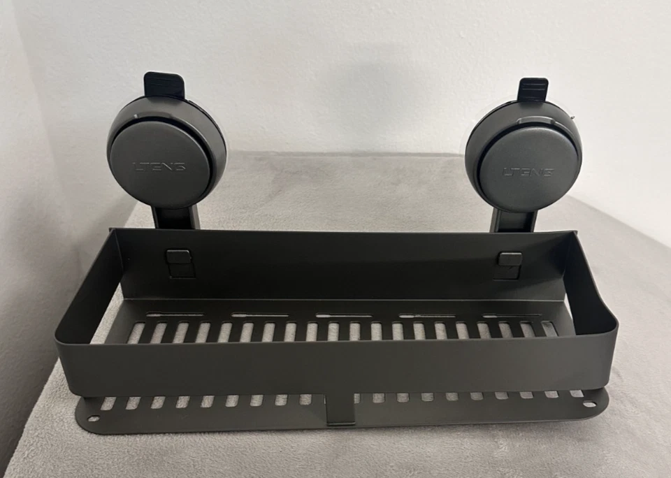 Estante de ducha montado en la pared LTENG estante de succión negro - curva de esquina menor Foto 3 de 4