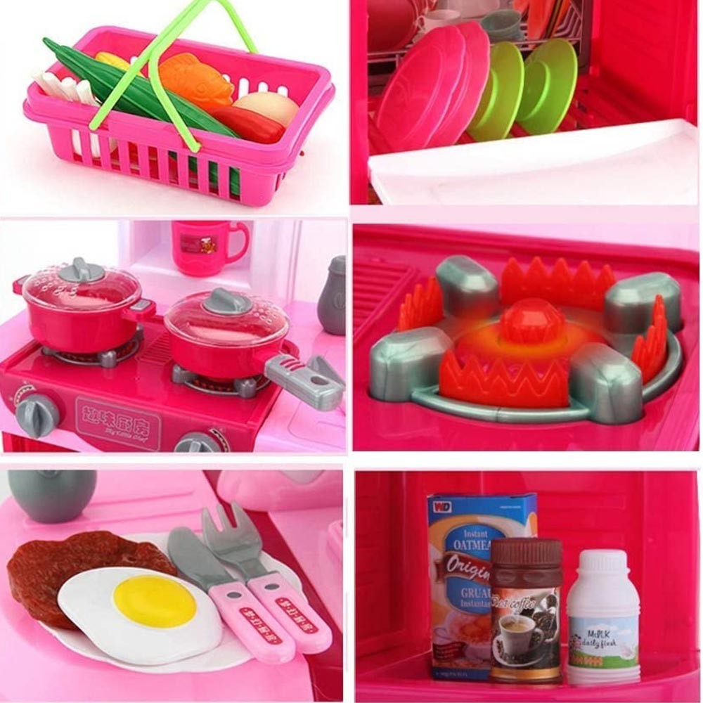 Cucina Giocattolo Bambini Fornello Luci Suoni 30 Accessori Gioco 52x26x72cm Rosa foto 4