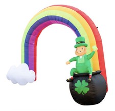 Holidayana 8FT St Patricks Day Inflatable Rainbow Pot Of Gold Light up LED Rare