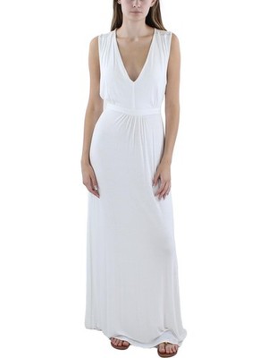 24seven Comfort Apparel Womens Scoop Neck Long Maxi Dress Size XL White