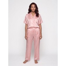 Nordstrom Lingerie Pink Satin Pajama Set Short Sleeve Pants Size L