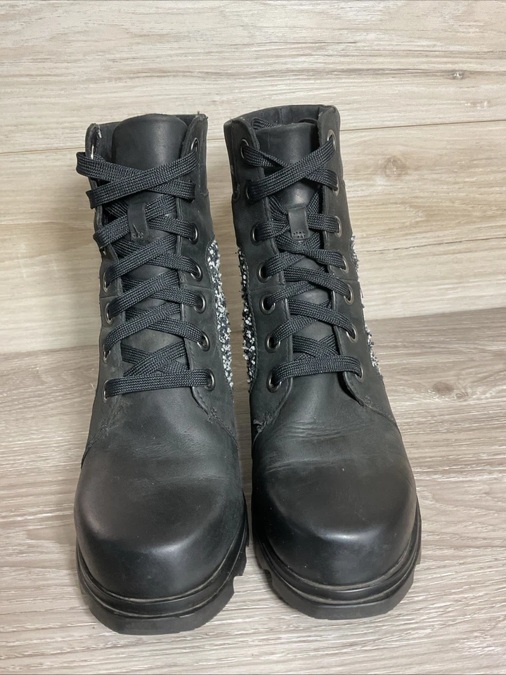 SOREL Joan of Arctic Waterproof Wedge III Lexie Lace-Up Bootie 8 Black Sea Salt - Image 4 of 4