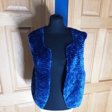 Vintage Blue Chenille Sleeveless Cardigan Tank Top Medium