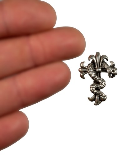 Pendentif croix fleurs de lys et serpent en argent 925 # 6928 - Picture 3 of 5