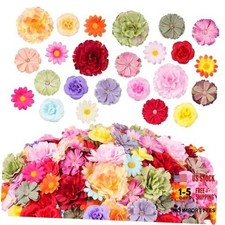 210 Pcs Mini Silk Flower Heads Small Fake Rose Daisy Faux Bright Colors Mixed