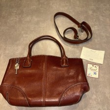 Fossil Vintage Brown Leather Purse/Satchel with Detachable Crossbody Strap