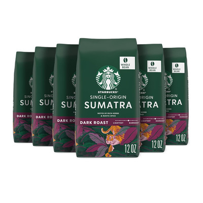 Whole Bean Coffee, Dark Roast Coffee, Sumatra, 100% Arabica, 6 Bags (12 Oz Each)