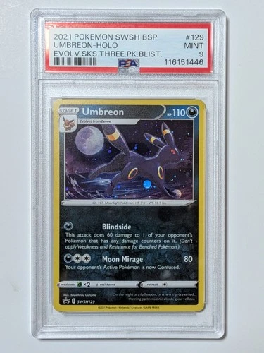2021 POKEMON SWSH BLACK STAR PROMO TRIPLE BLISTERS PACK #129 UMBREON-HOLO PSA 9