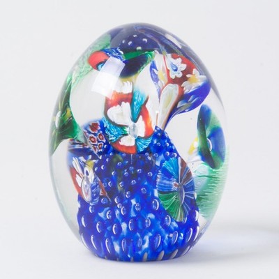 TMC Studio Art Glass Italy Egg Shaped Sculpture Paperweight 4.25'' Tall Blue