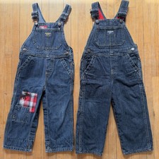 2 PAIRS OshKosh B'gosh BIB OVERALLS Boys Denim Fleece Lined Jeans 24 months 2T