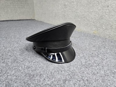 Handgefertigte Echtleder Muir Cap | Schwarz Schirmmütze Biker & Offizier Stil Hut