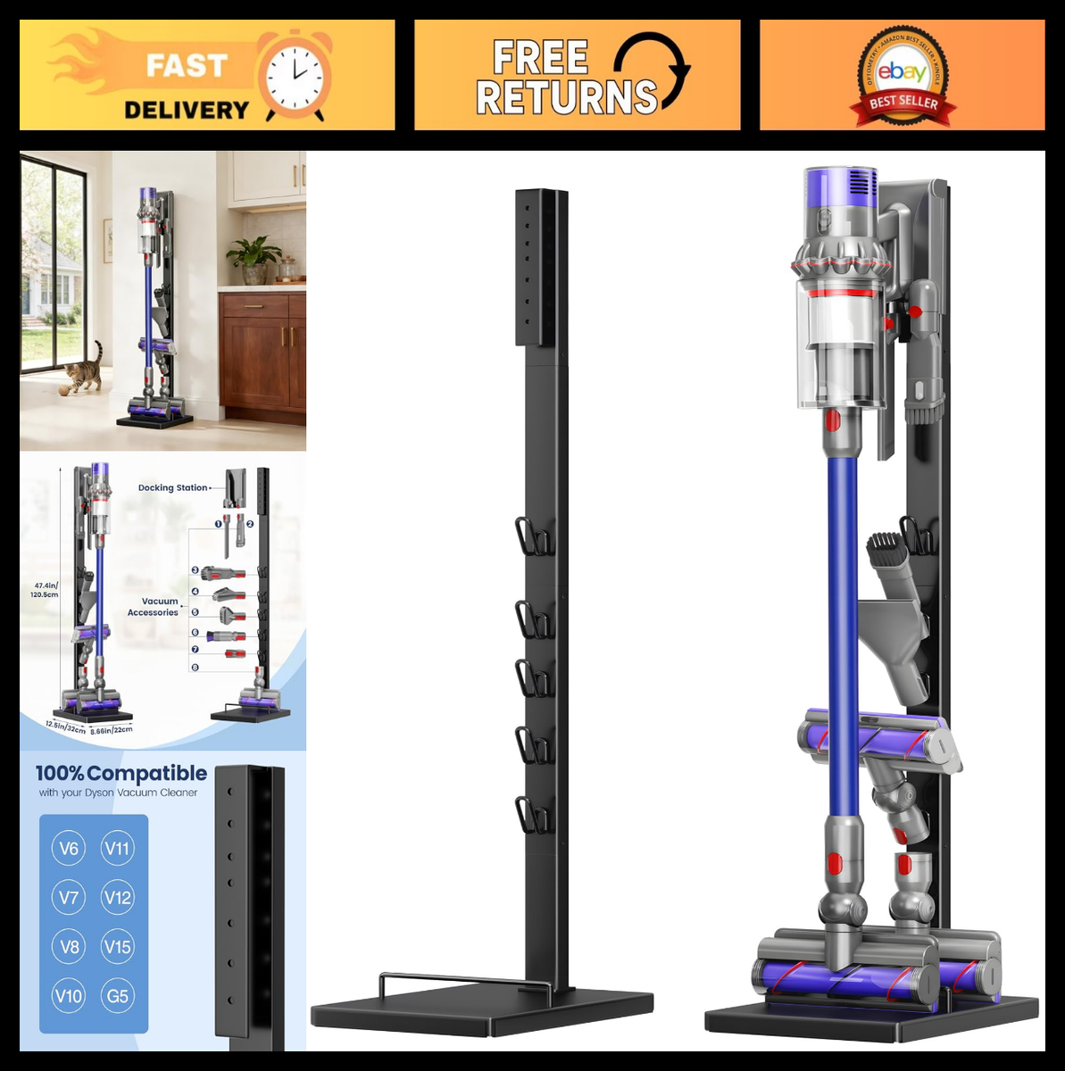 Vacuum Cleaner Stand for Dyson V15 V12 V11 V10 V8 V7 V6 G5
