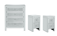 Image of Birlea Anne Mirrored Crystal 4 Drawer Chest + Pair of 2 Drawer Bedside Table Set