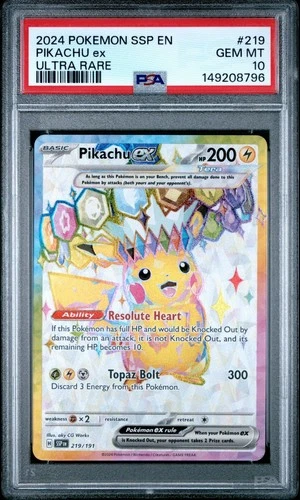 2024 POKEMON SSP EN-SURGING SPARKS ULTRA RARE #219 PIKACHU EX PSA 10