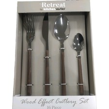 16 Piece Cutlery Set - Stainless Steel & Wood Effect - Brand New  - 4 Place Set
