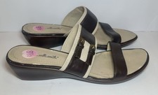 Willi Smith Brown Leather Slide Sandals Wedge Heel Buckle Size 8.5