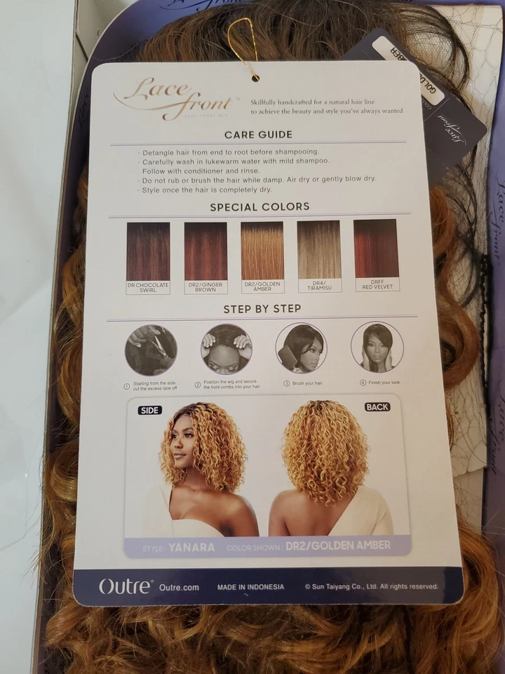 Peluca frontal de encaje estilo rizado exterior ámbar dorado resaltados Yanara DR2 HD Foto 3 de 4