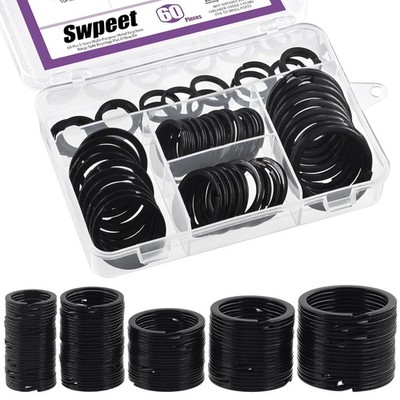 Swpeet 60 Pcs Black Assorted Multi-Purpose Metal Keychain Rings Split Keyrings F