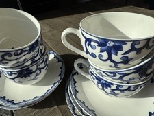 Ralph Lauren Mandarin Blue Coffee Latte Tea Cups & Saucer Set Of 6